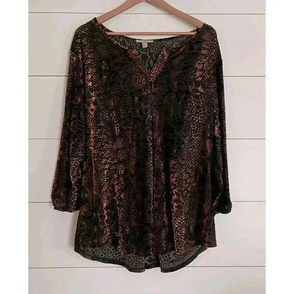 Roz & Ali Burnout Velvet Top Blouse Dark Whimsigoth Popover Roll Tab Size 3X - Picture 1 of 8